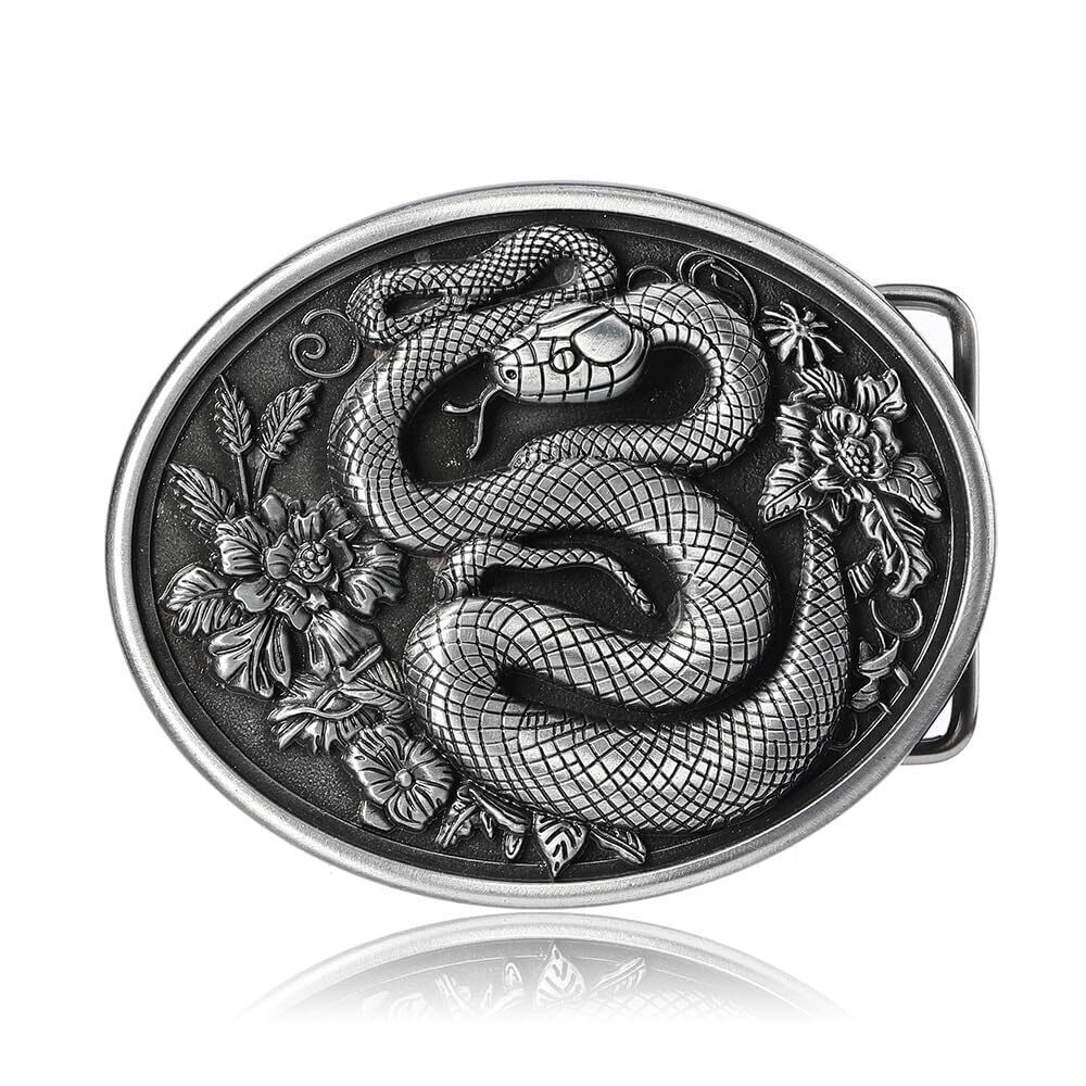 7732 Vintage Belt Buckle Brass embossed Snake Belt Buckle Southwestern Bull